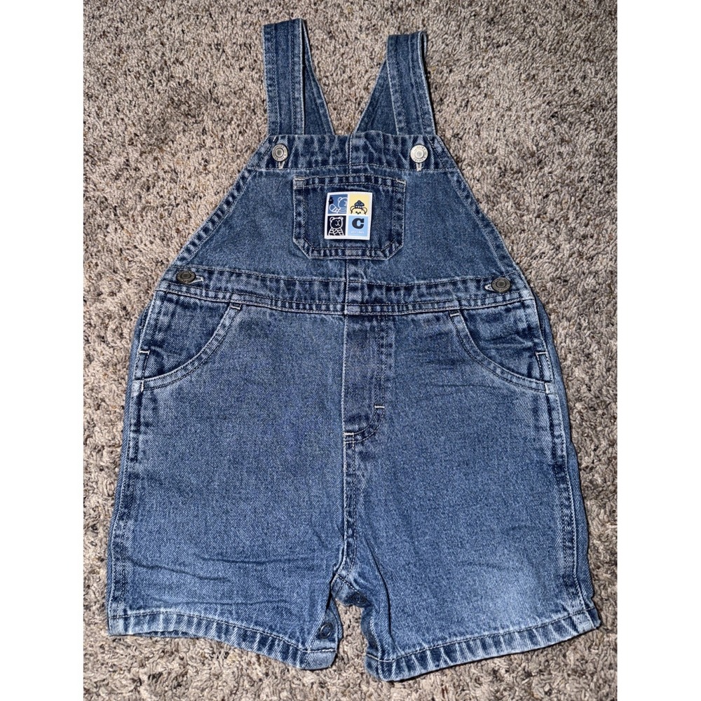 Carter's Baby Boy Denim Short Overalls 18-24 M Blue Jean Bear Patch Y2K‎